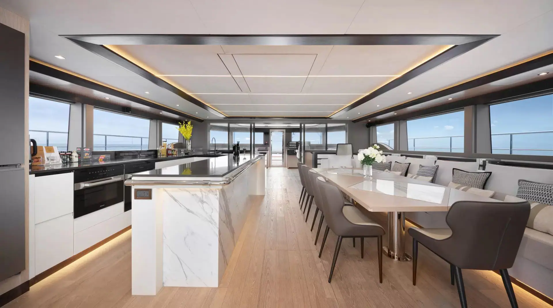 Tabula Rasa luxury yacht main kitchen and dining room