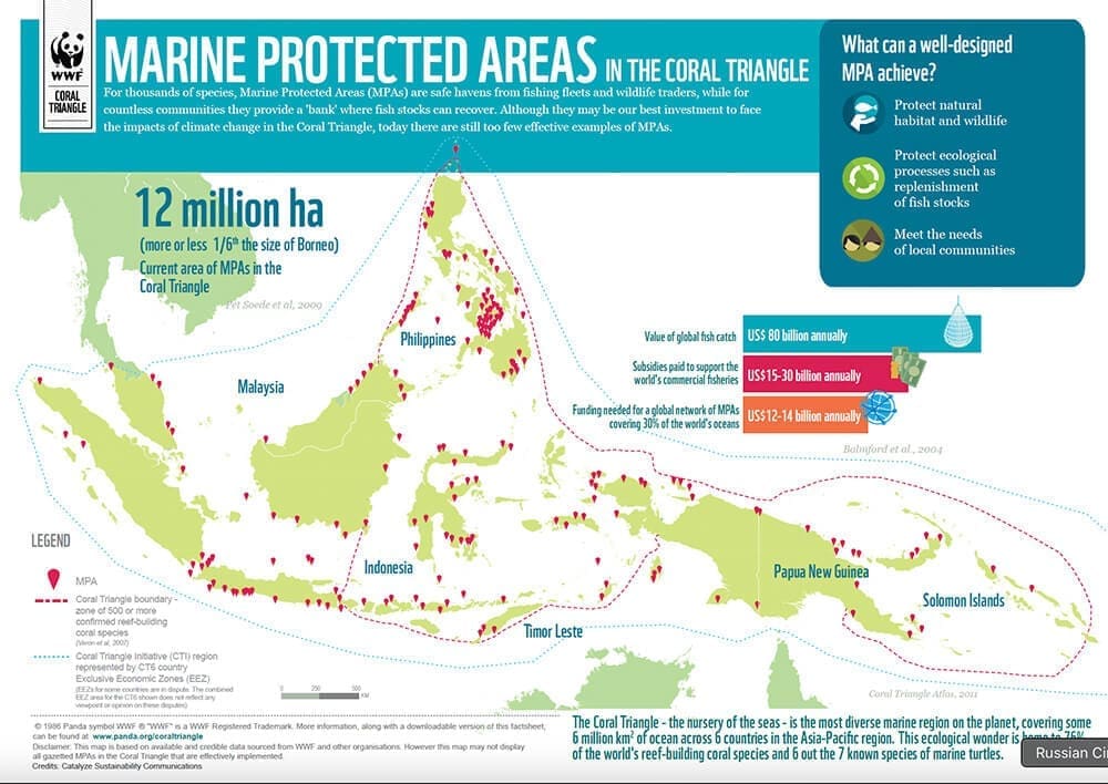 Map showing the location of Marine Protected Areas in the coral triangle. By WWF